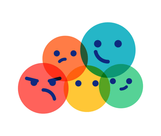 Illustration de différentes émotions représentées par des visages colorés